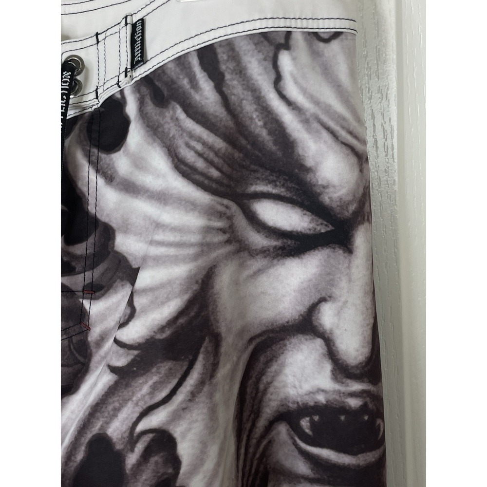 Affliction Board Shorts Mens 34 Brown Swim Trunks Gothic Skull Crosses MMA Y2K - Picture 5 of 16